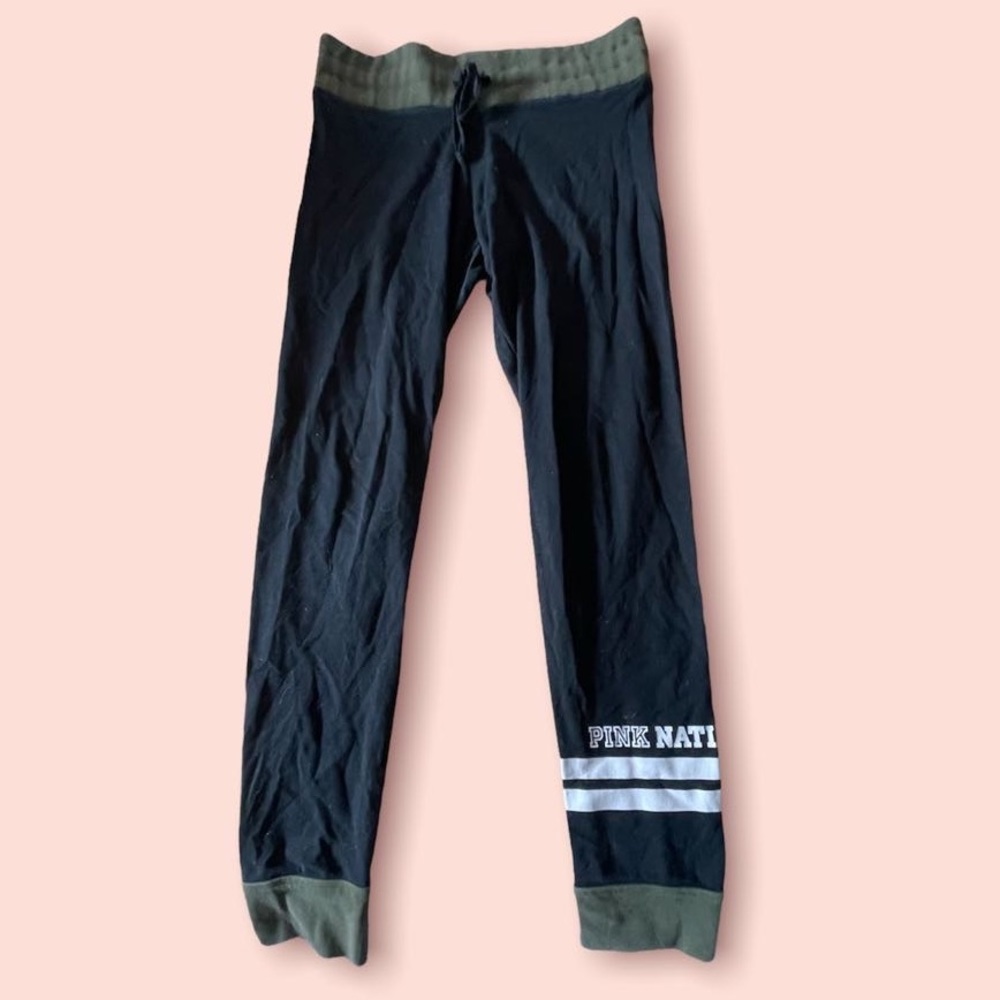 PINK Yoga Leggings Black & Dark Green
